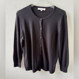 Loft Size L Goth Long sleeve button up Cardigan 100% cotton lightweight Black